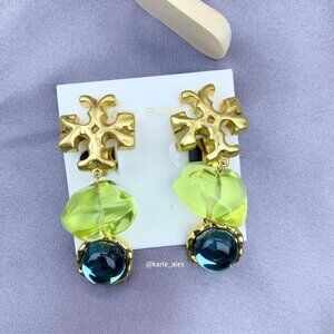 Tory Burch Roxanne Double Drop Earring in Green/Blue (18K GOLD PLATING) (NWT)